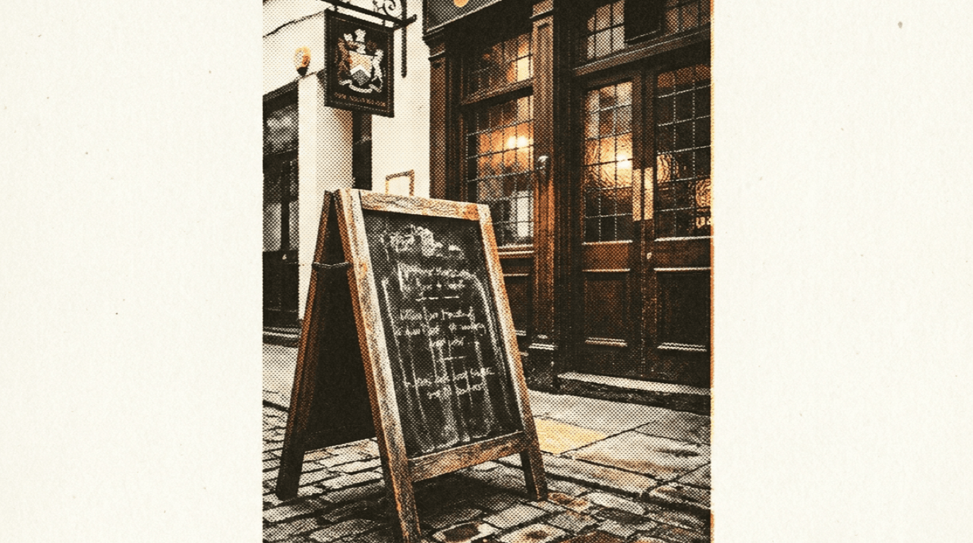 A-frame sign outside a British pub