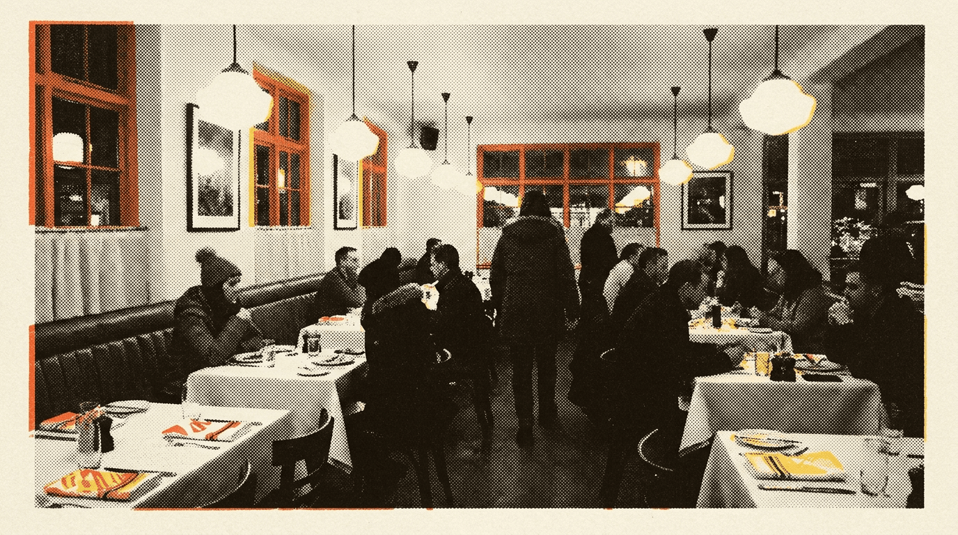 Warm British restaurant dining room